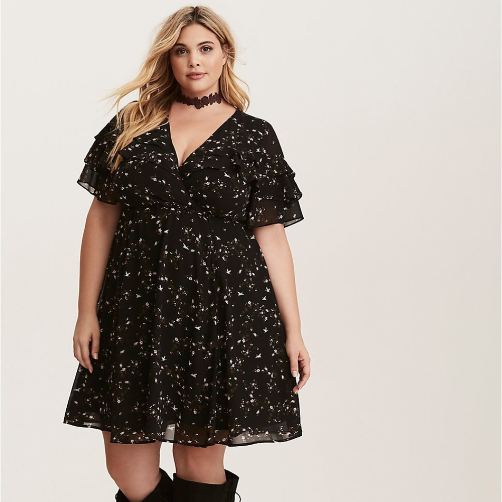 Torrid Floral Chiffon Ruffled Wrap Dress, NWOT